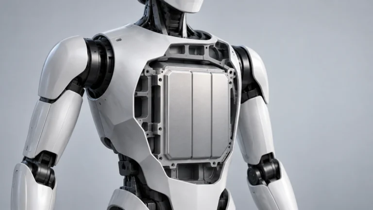 胴体の構造材に組み込まれた電池を断面で示す人型ロボットの編集イラスト