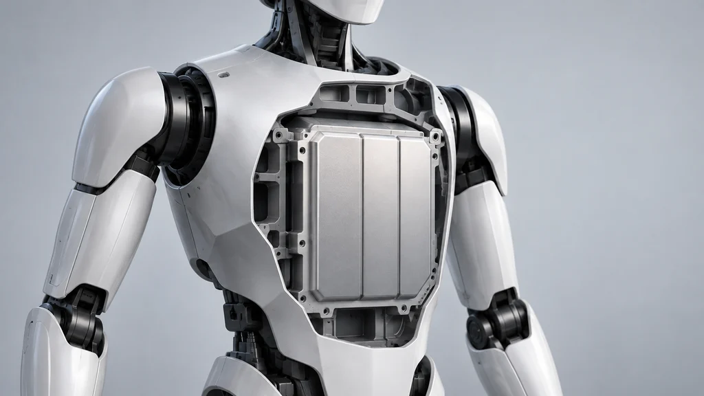 胴体の構造材に組み込まれた電池を断面で示す人型ロボットの編集イラスト